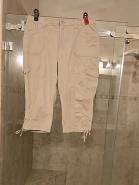 Beige Cargo Capris with Drawstring Hems